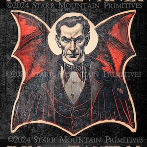 May include: A vintage-style sign with the text "TRANSYLVANIA INN & TAVERN" in gold lettering on a black background. A vampire with red bat wings is depicted in the center of the sign. The sign has a distressed, wood-like texture.