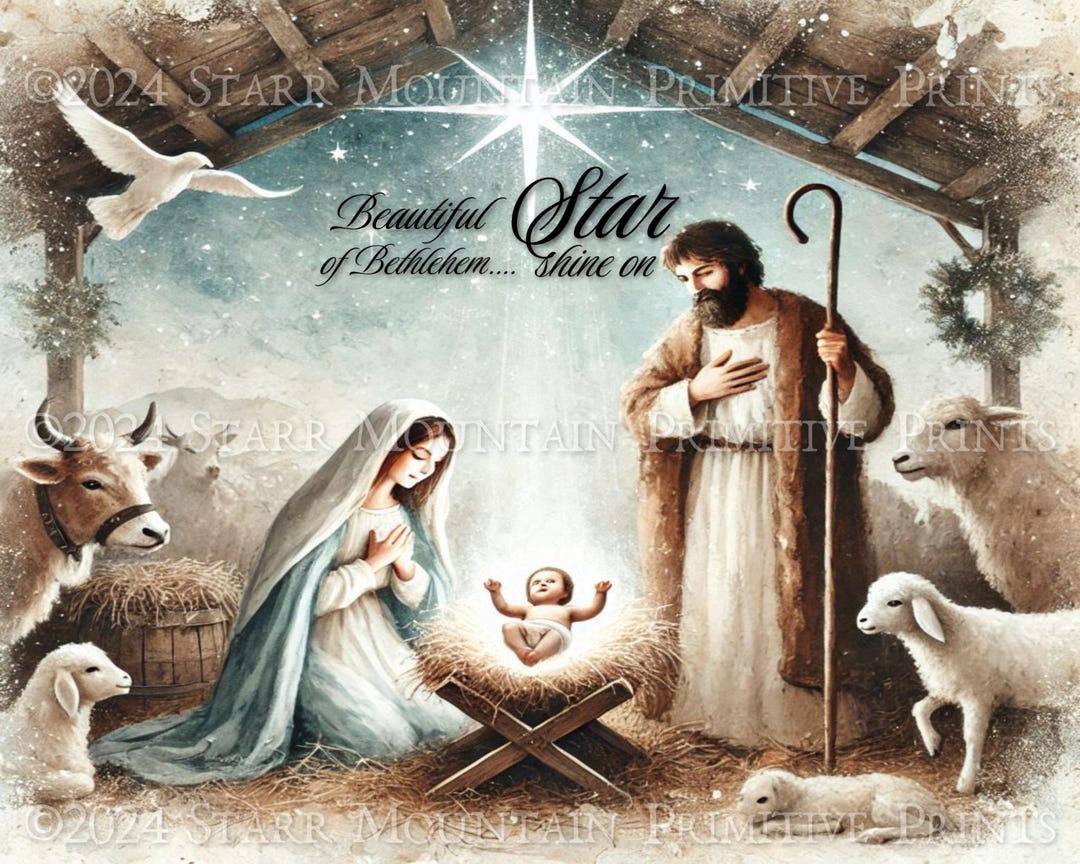 Primative Nativity Primitive Religious Christmas Nativity Baby Jesus Beautiful Star of ...