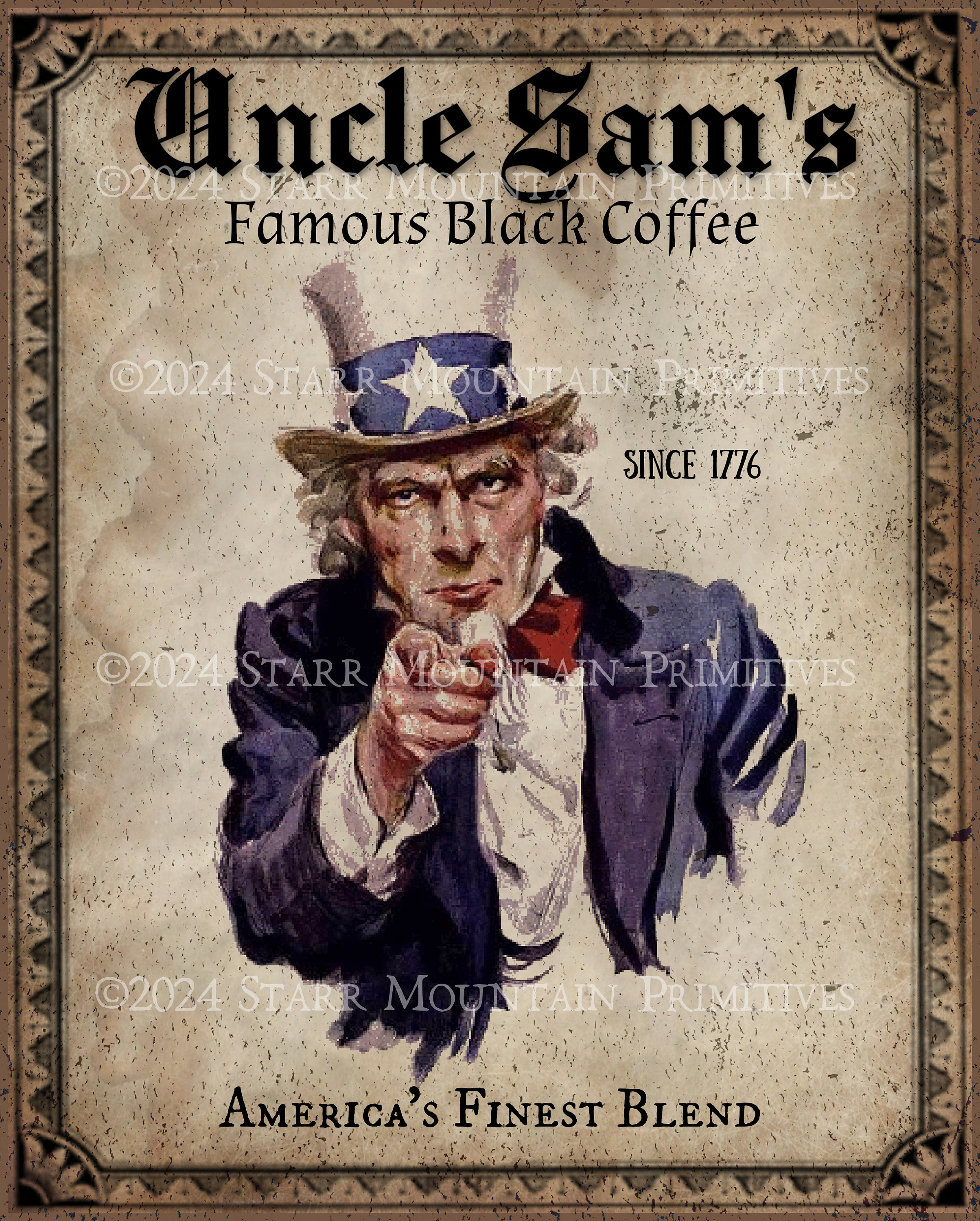 Primitive Patriotic Uncle Sam Black Coffee Printable Jpeg 300 DPI