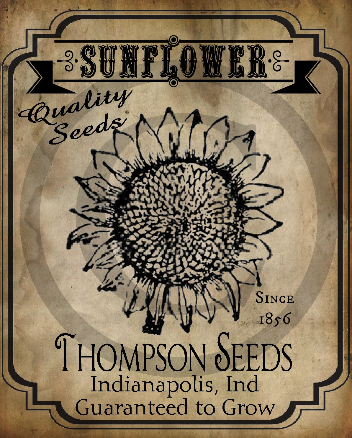 Primitive Sunflower Seed Packet Print Jpeg Digital Image Feedsack Logo for Pillows Labels Hang tags Magnets Ornies