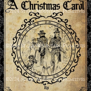 Primitive Vintage A Christmas Carol Charles Dickens Scrooge Pantry Logo Label Jpeg Digital File Crock Jar Labels Kissen, Puppenkerze