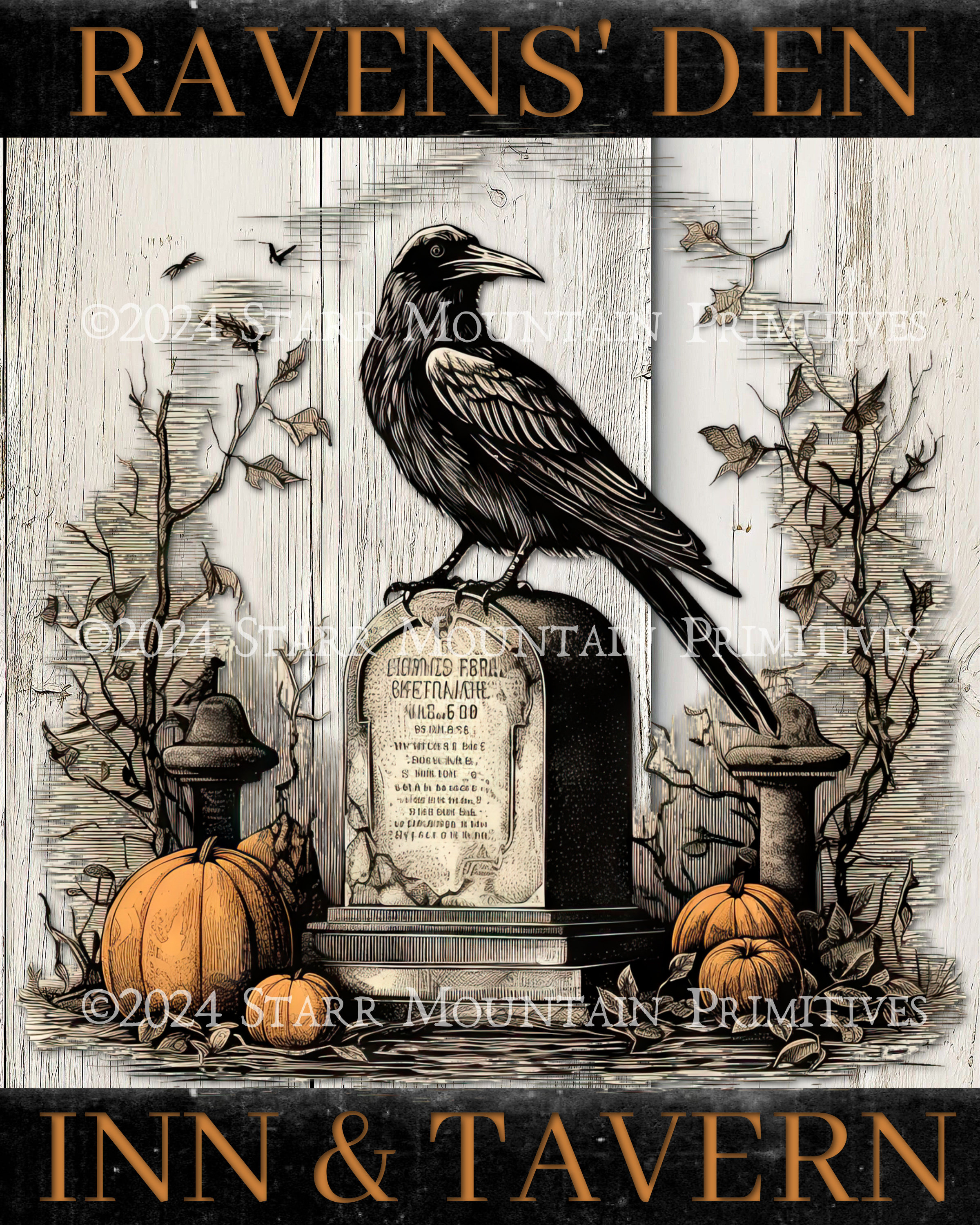 Primitive Farmhouse Halloween Raven Crow Inn & Tavern Spooky Printable Jpeg 300 DPI Digital Image Pillow Pantry Label Hang Tag Print