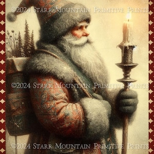 Primitive Farmhouse Old World Santa Claus Christmas Tree Candlestick Printable 8x10 Jpeg Digital Print Decoupage Label Tag Ornament Card