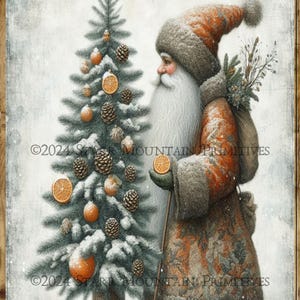 Primitive Farmhouse Chippy Old World Woodland Santa Claus Noël imprimable Jpeg numérique impression étiquette de découpage étiquette volante ornement 8 x 10