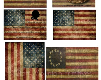 Bandera americana primitiva, bandera de Betsy Ross, Washington, etiquetas digitales JPEG para despensa, etiquetas para trapos, etiquetas colgantes, imanes, adornos, latas, velas, cajas