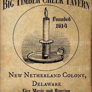 Primitive Colonial  Tavern Candlestick  Jpeg Digital  Image Feedsack Logo for Pillows Pantry Labels Hang tags Magnets Ornies
