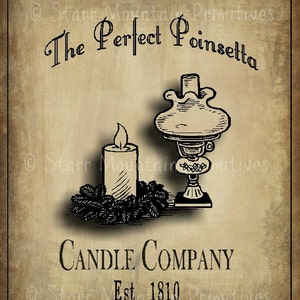 Primitive Christmas Poinsetta Candle Company Feedsack Pantry Label Logo Jpeg Image Great for Pillows Labels Hang tags Magnets Ornies
