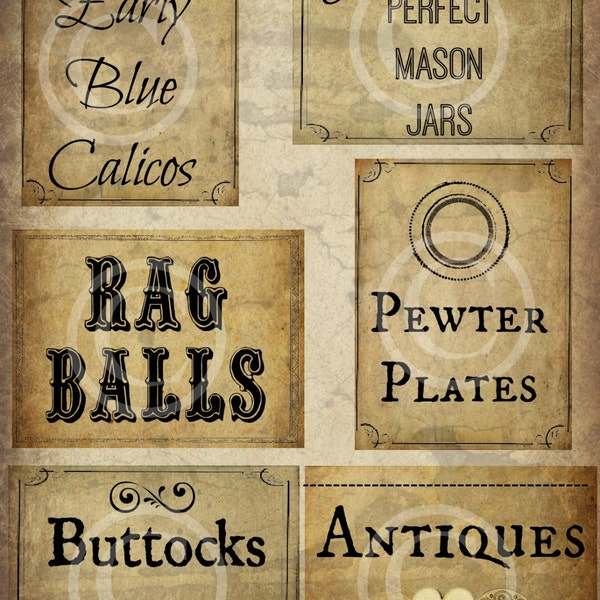 Primitive Rag Balls Pewter Plates Antiques  Baskets Calico  Pantry Logo Labels Jpeg Digital File for Crock  Jar, Labels, Pillows, Doll