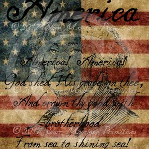 Primitivi Grungy americana bandiera America canzone George Washington Feedsack Logo dispensa Jar Crock cassa candela libro etichetta Jpeg file digitale