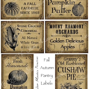 Primitive Autumn Fall Apple Pumpkin Cushaw Harvest Pantry Logo Labels Jpeg Digital File Crock, Jar, Pillows, Dolls, Ornies, Crates, Boxes