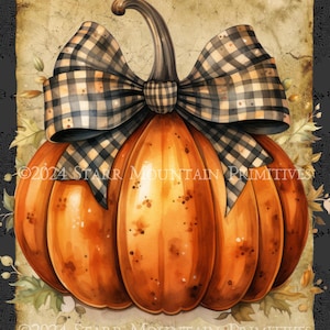 Primitive Bauernhaus Grungy Kürbis Gingham Schleife Herbst Herbst Ernte druckbare Jpeg Digitalbild Speisekammer Etikett Hangtag Druck Decoupage Leinwand