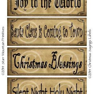 Primitive Prim Christmas Sayings Jpeg Digital Pantry Labels Many Uses!  Rag Tags, Hang tags Block Sign Crate Jar Box Crock Label