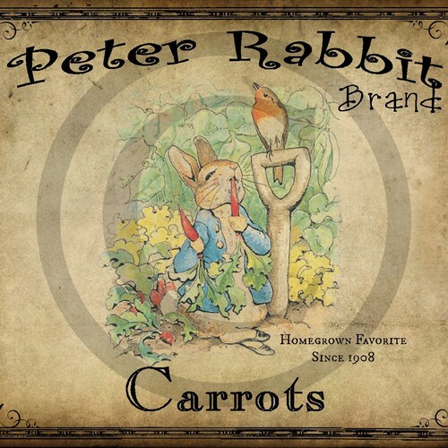 Primitive Vintage Peter Rabbit Carrots Printable Jpeg Digital Image  Feedsack Logo for Pillows Pantry Labels Hang tags Magnets Ornies