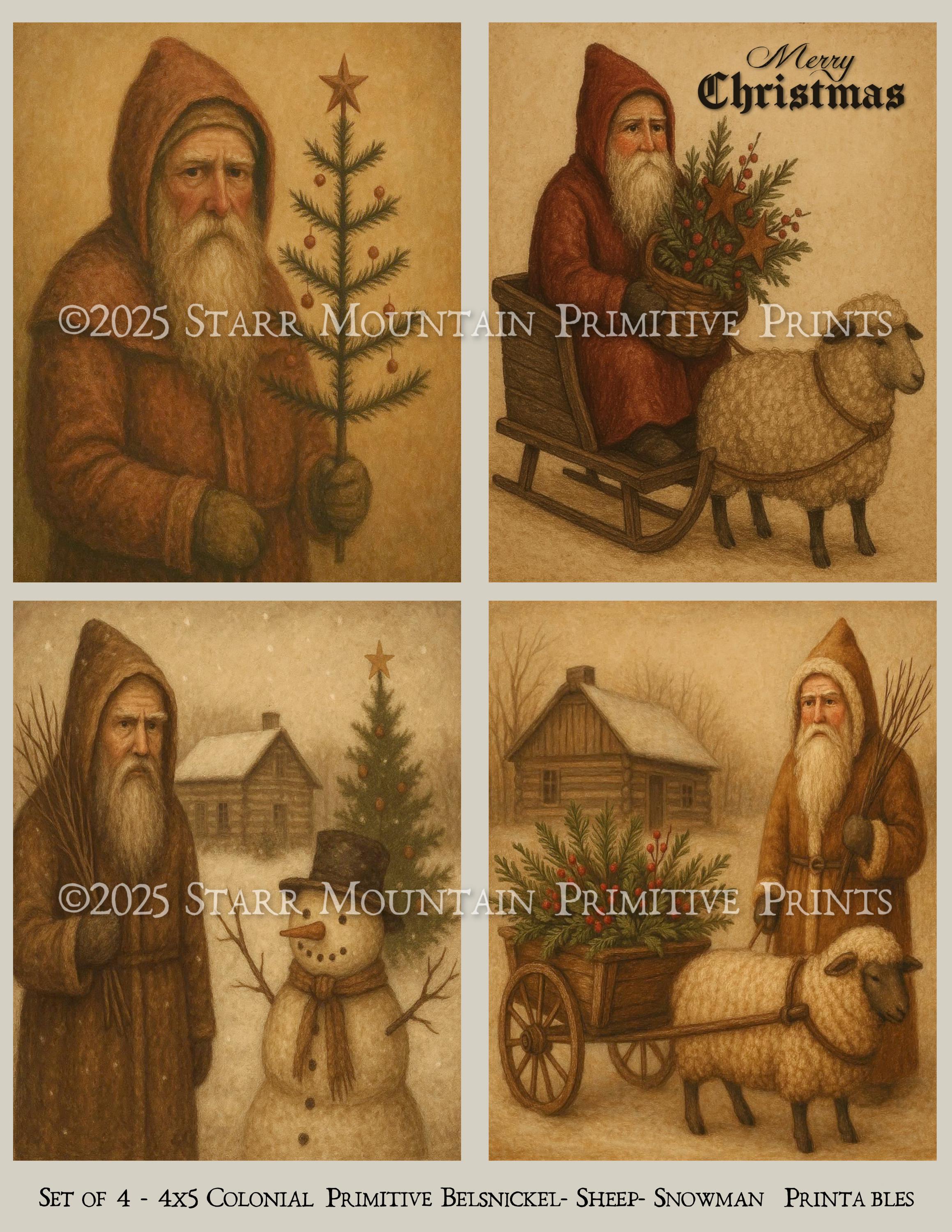 Primitive Colonial Folk Art Christmas Belsnickel Santa Claus Sheep