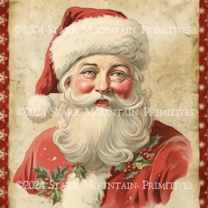 Primitivo cartolina d'epoca stile Natale Jolly Ole Saint Nick stampabile Jpeg 300 DPI immagine digitale cuscino etichetta cartellino ornamento magnete