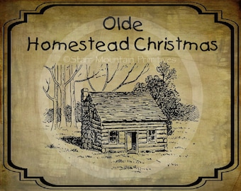 Primitive Olde Homestead Christmas Log Cabin Pantry Logo Label Jpeg Digital File for Crock  Jar, Labels, Pillows, Doll Hang tags ornaments