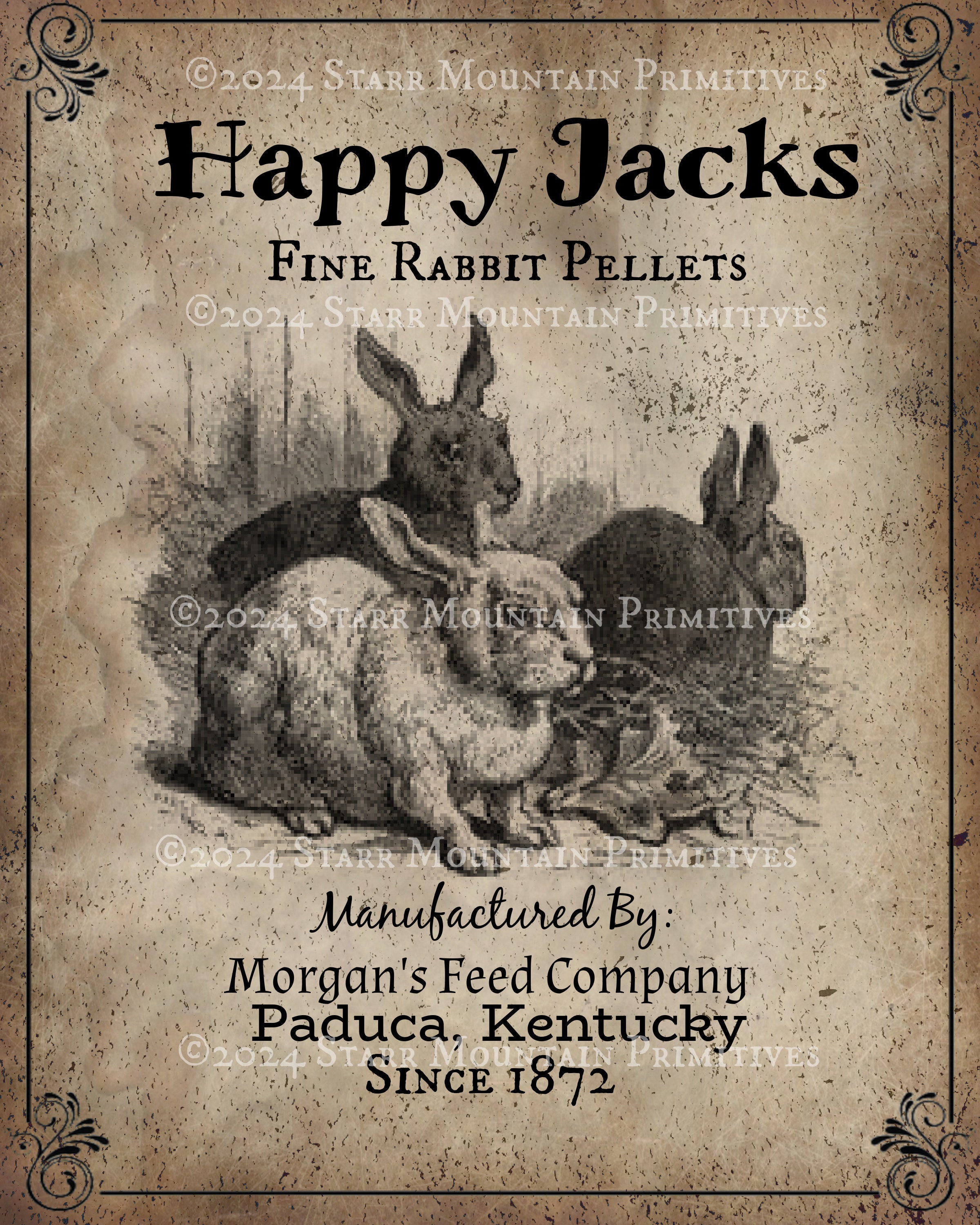 Primitive Happy Jacks Bunny Rabbit Hare Spring Print Jpeg Digital