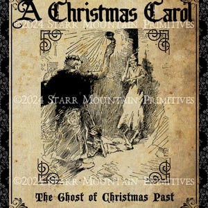 Primitivo Vintage A Christmas Carol Charles Dickens Fantasma del passato Pantry Logo Etichetta Jpeg File digitale Crock Jar Etichette Cuscini, Candela bambola