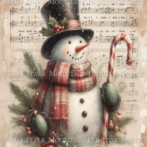 Primitive Farmhouse Christmas Snowman Candy Cane Instant Download JPEG 8x10 Printable Print Sublimation Decoupage Cans Label Tag Canvas