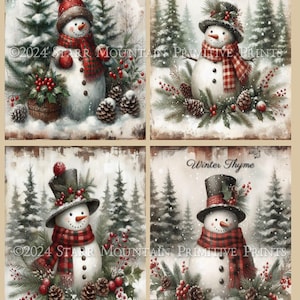 Primitive Bauernhaus Winter Schneemann Weihnachten Greenery Schnee 4 x 5 digitales Bild druckbare Decoupage Etikett Hang-Tag-Verzierung-Zeichen-Druck 4 x 5