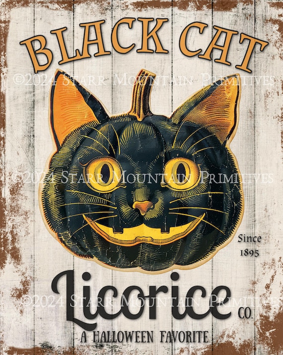 Primitive Vintage Advertisement Halloween Black Cat Licorice Co