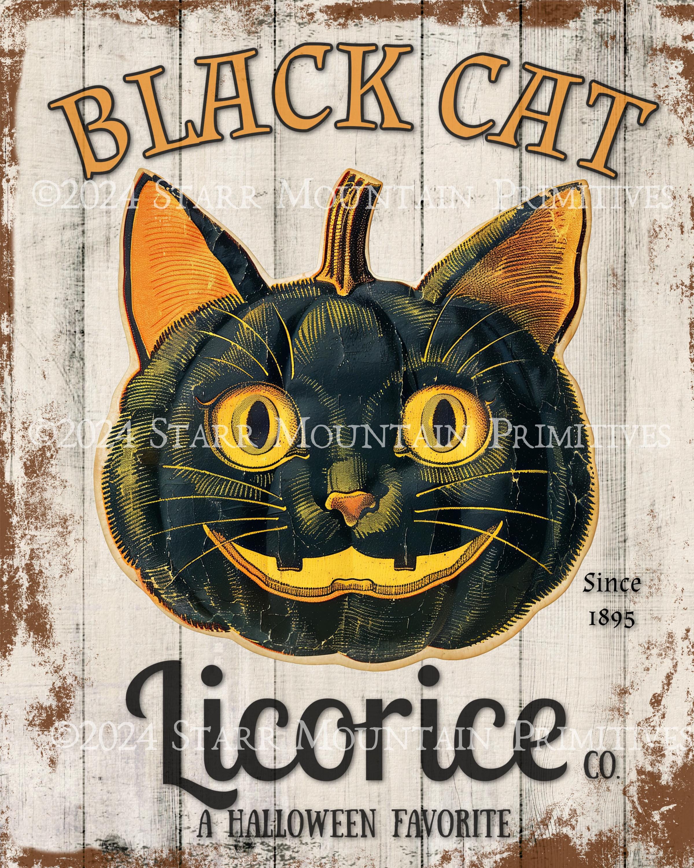 Primitive Vintage Advertisement Halloween Black Cat Licorice