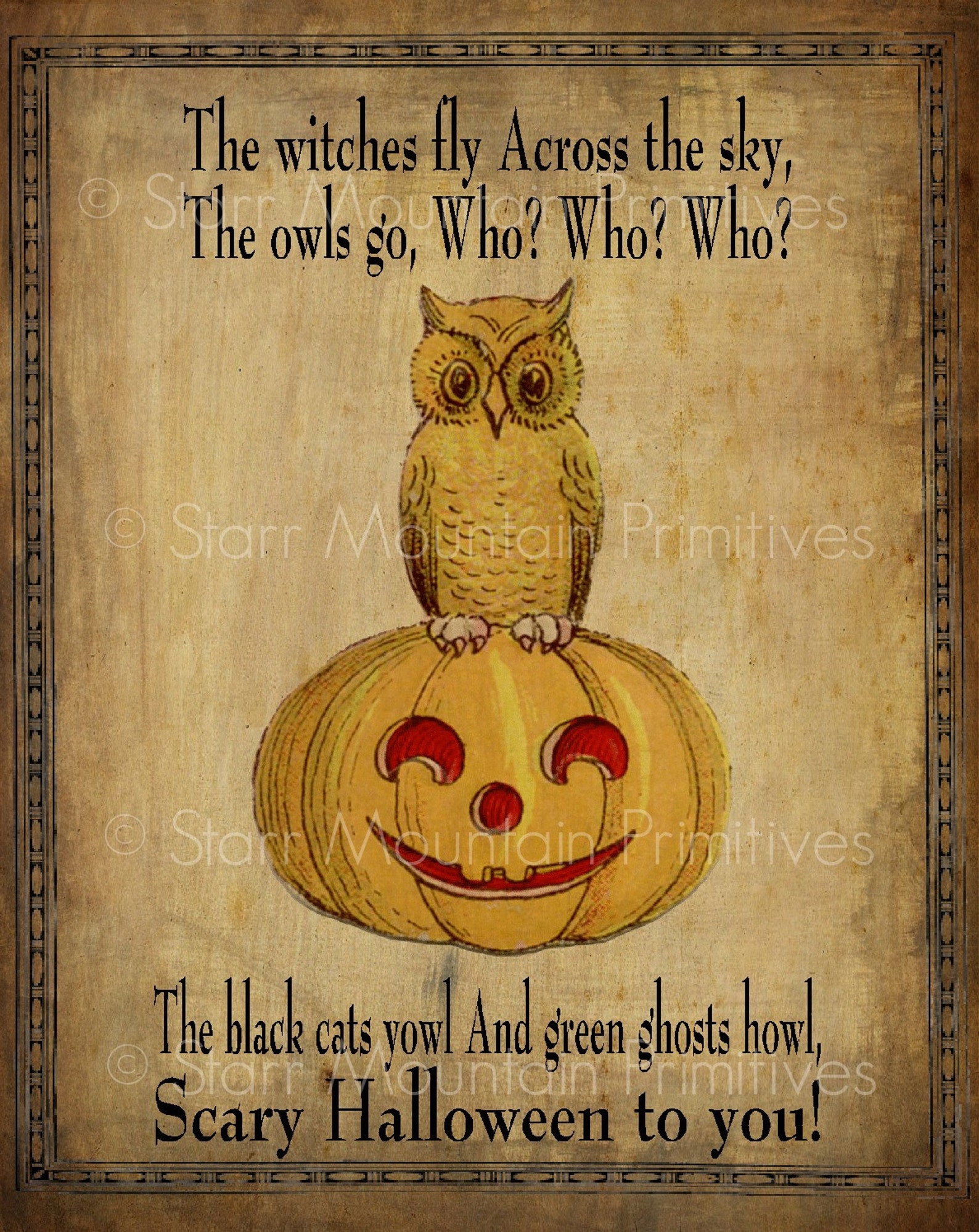 Primitive Vintage Owl Jack O Lantern JOL Halloween Pantry Logo Jpeg ...