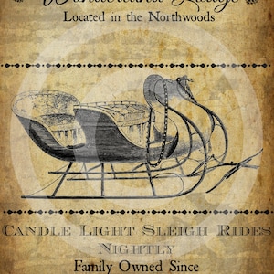 Primitive Wonderland Lodge Sleigh Rides Christmas Pantry Logo Label Jpeg Digital File for Crock  Jar, Labels, Pillows, Doll