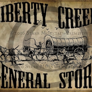 Primitive Vintage General Store Prairie Covered Wagon Jpeg Digital  Image Feedsack Logo Pillow Pantry Labels Hang tags Magnets Ornies Candle