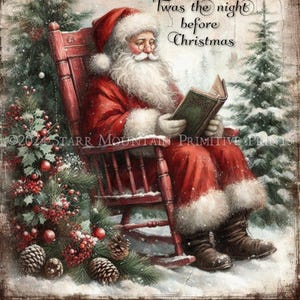 Primitive Weihnachtsmann in einem Schaukelstuhl Twas die Nacht vor Weihnachten Printable 8x10 Jpeg Digitaldruck Decoupage Label Tag Ornament Karte