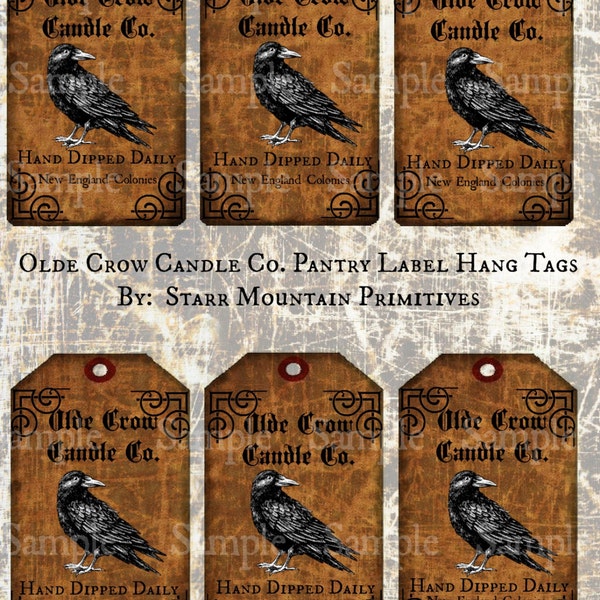 Primitive Olde Crow Candle Co. Jpeg Digital timbre Hang tags