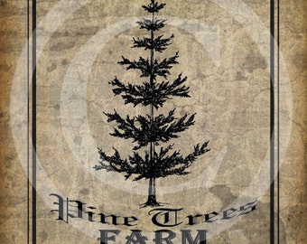 Primitive Vintage Pine Tree Farm Christmas Pantry Logo Label Jpeg Digital File for Crock  Jar, Labels, Pillows, Doll