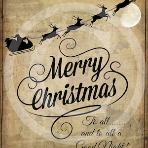 Primitive Merry Christmas Santa Claus Sleigh Reindeer Pantry Logo Label Jpeg Digital File for Crock  Jar, Labels, Pillows, Doll