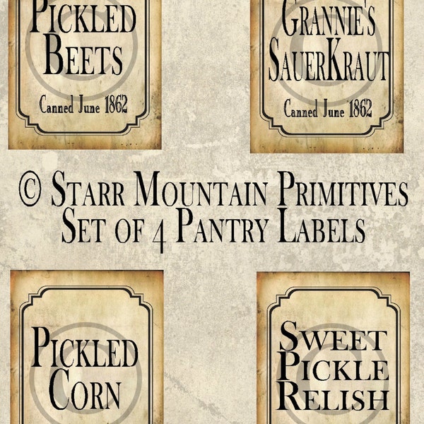 Primitive Kitchen Pantry Pickled Beets Corn Relish SauerKraut  Jpeg Digital Pantry Canister Jar Crock Crate Labels