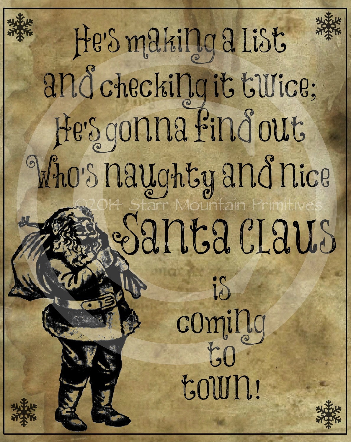 Primitive Santa Claus Is Coming To Town Song Lyrics Christmas Etsy