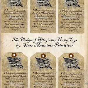 Primitive Pledge of Allegiance American Flag Jpeg Digital Stamp Hang tags