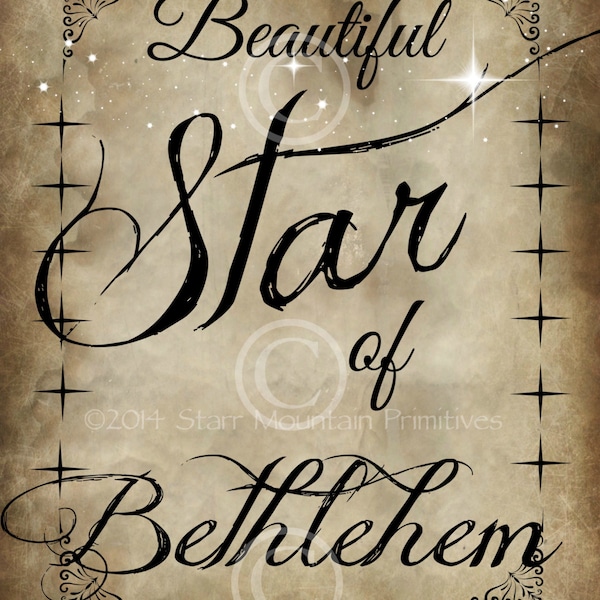 Primitive Beautiful Star of Bethlehem Christmas Hymn  Pantry Logo Jpeg Digital File for Crock, Jar, Labels, Pillows and more!