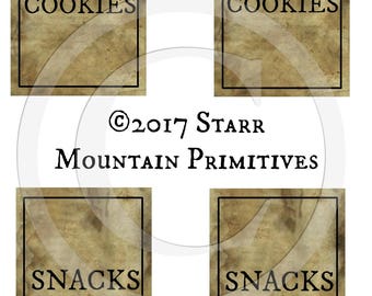 Primitive Cookie Cookies Snack Snacks Jar Label Jpeg Digital Pantry Crate Crock Canister Basket Labels