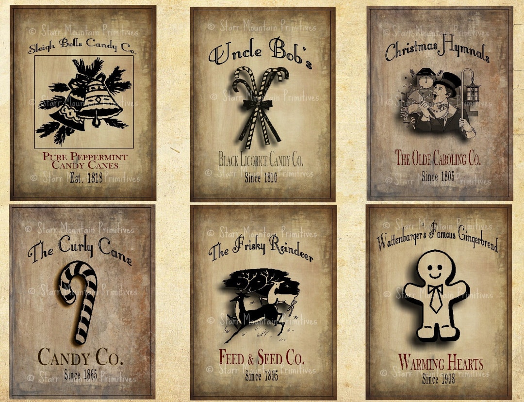 primitive-vintage-christmas-set-6-pantry-logo-labels-jpeg-image-great-for-pillows-boxes-crates-jars-crocks-hang-tags-magnets-ornies-etsy