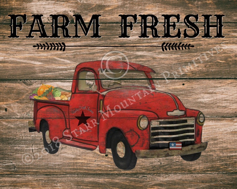 Primitive Farm Fresh Farmhouse Red Truck Label Jpeg Digital - Etsy