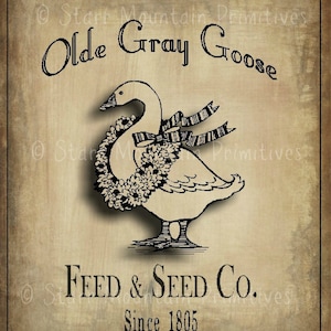 Primitive Christmas Gray Goose Feed &  Seed Co.  Feedsack Pantry Label Logo Jpeg Image Great for Pillows Labels Hang tags Magnets Ornies