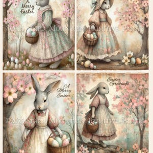 Primitive Bauernhaus Ostern Hase Hartriegel Baum Set 4 100x120 digitale Bild druckbare Decoupage Label Hangtag Ornament Druck Leinwand