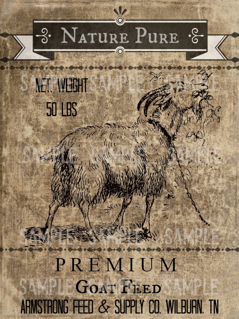 Primitive Goat Feed Feedsack Logo Pantry Jar Crock Crate Book Label ...
