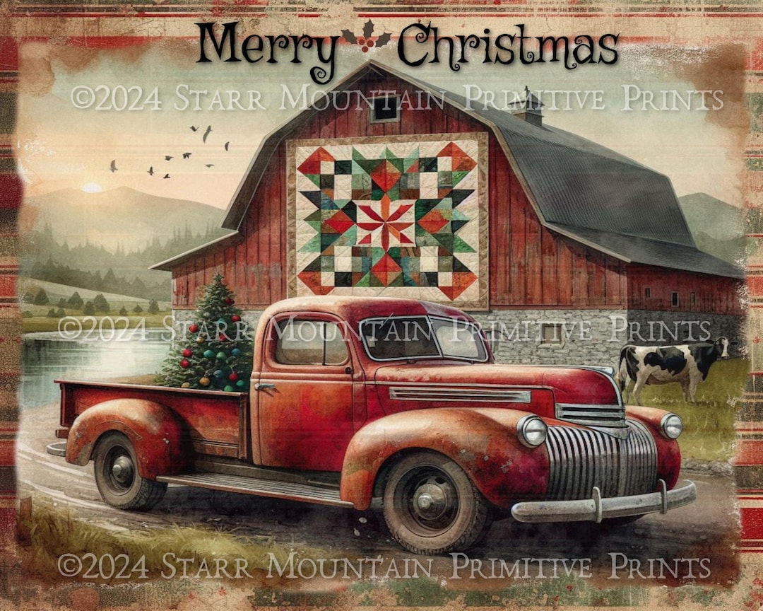 Primitive Farmhouse Printable Merry Christmas Rustic Barn Quilt Red ...