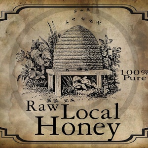 Primitive Vintage Pure Raw Honey Label Jpeg Digital  Image Feedsack Logo for Pillows Labels Hang tags Magnets Ornies