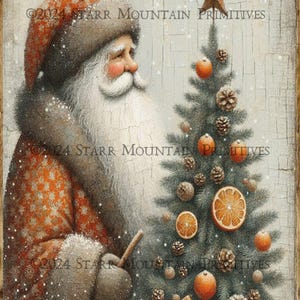 Primitive Farmhouse Chippy Old World Woodland Santa Claus Noël imprimable Jpeg numérique impression étiquette de découpage étiquette volante ornement 8 x 10