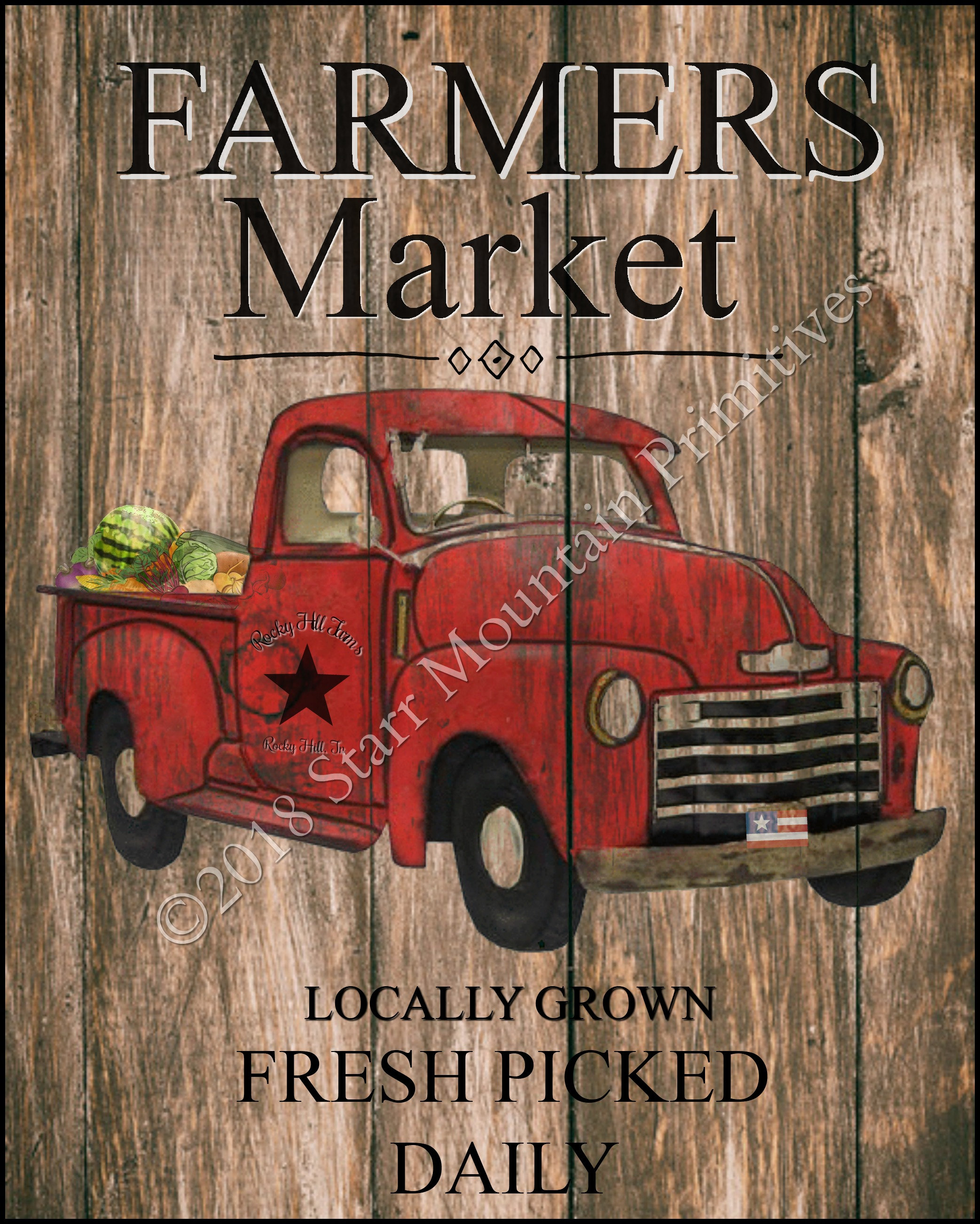 Primitive Farmers Market Farmhouse Red Truck Label Jpeg | Etsy