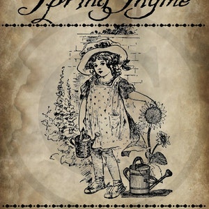Primitive Spring Thyme Girl Print Label Jpeg Digital  Image Feedsack Logo for Pillows Labels Hang tags Magnets Ornies