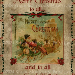 Primitive Twas die Nacht vor Weihnachten Nikolaus Schlitten Printable Digitaldruck 300 DPI Jpeg Label Hang Tag Journal Karte Leinwand Ornament 8x10