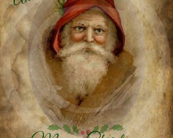 Primitive Santa Claus Very Merry Christmas Pantry Logo Label Jpeg Digital File for Crock  Jar, Labels, Pillows, Doll
